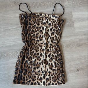 Sequin cheetah print going out dress mini